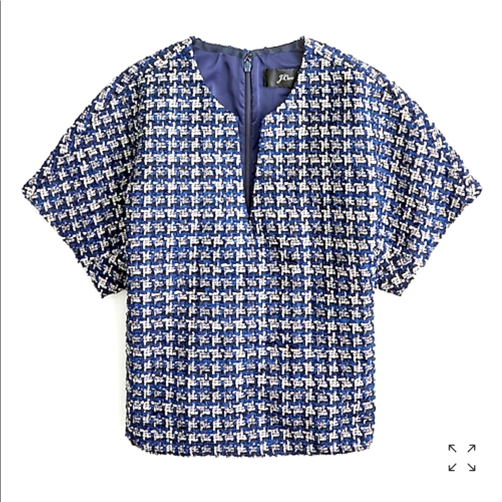 Cropped cap-sleeve top in metallic houndstooth NWT